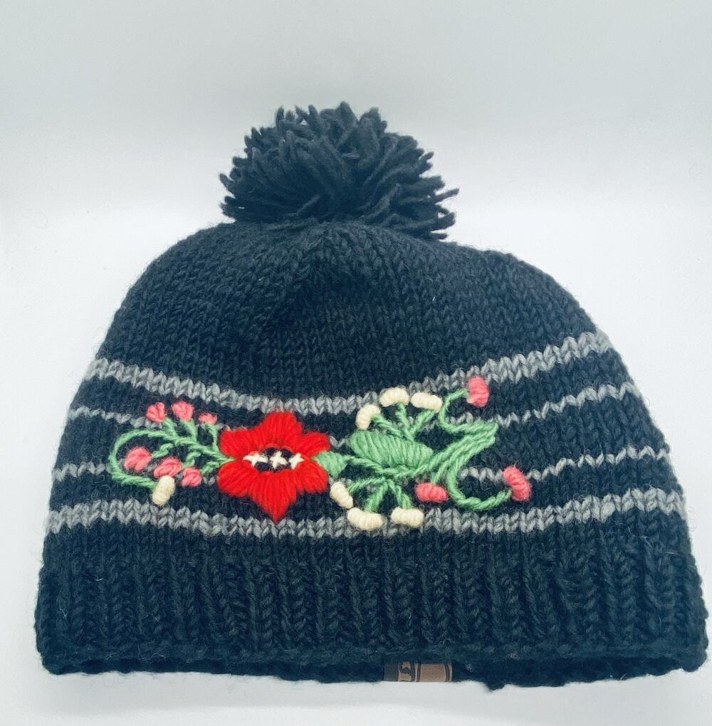Turtle Fur Adult OS Wool Blend Alpine Floral Striped Fleece-Lined Beanie